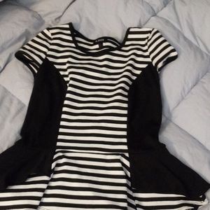 white and black stripped fit and flare shirt L